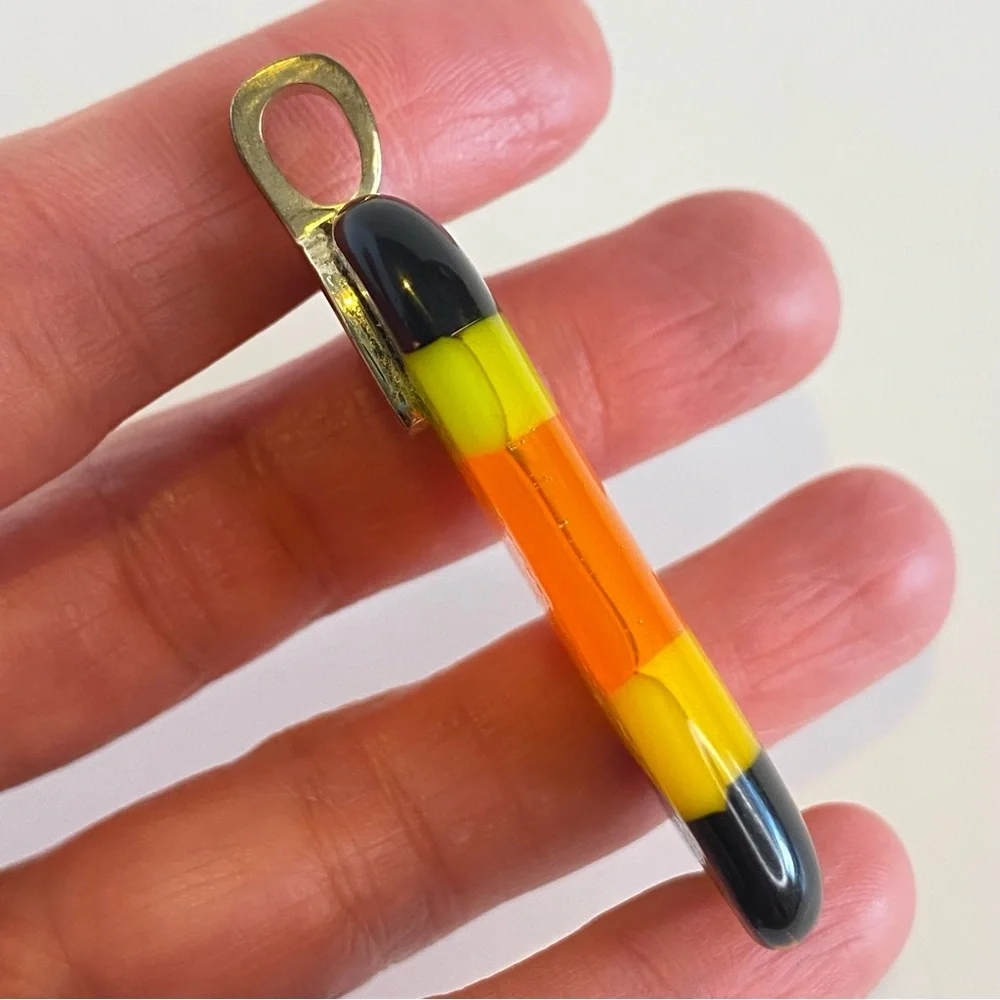Damyan‎ Art Glass Pendant 2013 Modernist Color Block Yellow Orange Black Stripe